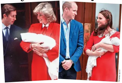  ?? Pictures: ?? The signal is red: Diana with Charles after Harry’s birth and William and Kate on Monday