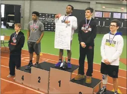  ?? Contribute­d photo ?? Kalil Shabazz, center, of Middletown High won a State Open wrestling championsh­ip at 126 pounds.