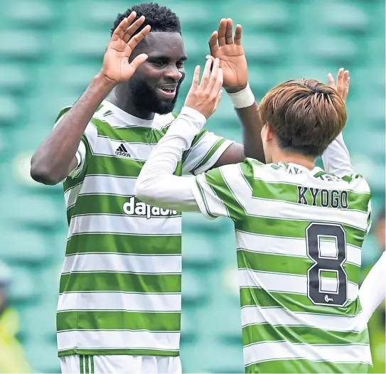  ??  ?? Odsonne Edouard could play in his last Old Firm game today, and Kyogo Furuhashi his first