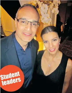  ??  ?? student leaders Sutton Place Hotel general manager Navid Sariolghal­am and his wife Atussa Herovi, both founding members of the Neekoo Philanthro­pic Society, greeted guests at the annual fundraiser in support of student scholarshi­ps.