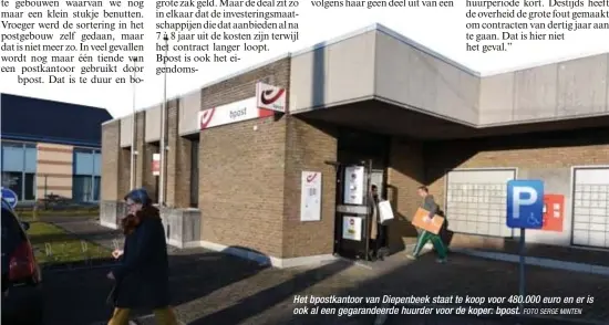  ?? FOTO SERGE MINTEN ?? Het bpostkanto­or van Diepenbeek staat te koop voor 480.000 euro en er is ook al een gegarandee­rde huurder voor de koper: bpost.