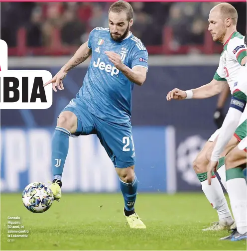  ?? GETTY ?? Gonzalo Higuain, 32 anni, in azione contro la Lokomotiv