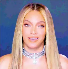  ?? AP PHOTOS ?? In this video grab, Beyoncé accepts the Humanitari­an Award during the BET Awards.
