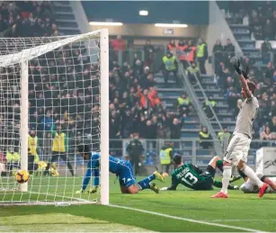  ??  ?? Sami Khedira scores his side’s first goal in the match against Sassuolo on Sunday Photo: AP Daniella Matar Associated Press