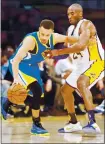  ?? SCNG FILE PHOTO ?? The Lakers’ Kobe Bryant provided the Warriors’ Stephen Curry with his “welcome to the NBA” when the two first met on court.