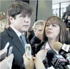  ?? THE ASSOCIATED PRESS FILES ?? Former Illinois Gov. Rod Blagojevic­h, left, says in an interview that he is getting through his 14-year prison sentence by thinking of his wife Patti, right, and children, who he only gets to see three times a year.