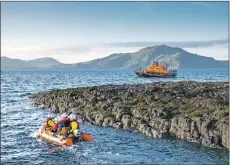  ??  ?? The crew on the Severn-class lifeboat Elizabeth Fairlie Ramsey and her daughter craft carried out an exercise along the newly restored path to the lighthouse at Rubha nan Gall.