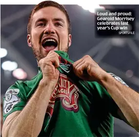  ??  ?? Loud and proud: Gearoid Morrisey celebrates last year’s Cup win SPORTSFILE