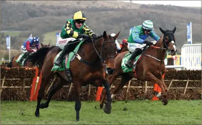  ??  ?? Adam Wedge guides Lisnager Oscar to a surprise victory in the Stayers’ Hurdle