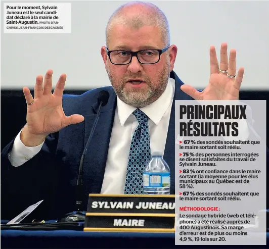  ?? PHOTO D’ARCHIVES, JEAN-FRANÇOIS DESGAGNÉS ?? Pour le moment, Sylvain Juneau est le seul candidat déclaré à la mairie de Saint-augustin.