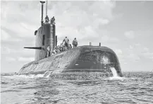  ?? Argentina navy via New York Times ?? The German-built submarine ARA San Juan, which has not been heard from since Wednesday, was commission­ed in 1985 and was most recently refit in 2014.