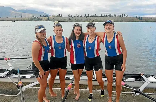  ??  ?? The Porirua Rowing Club’s women’s coxed four after their silver medal win - Stella Parker, Breah McKay, Nicole Taylor, Olivia Taylor and Anna MacQuarrie.