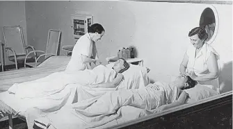  ?? Submitted photo ?? ■ A Chamber of Commerce publicity photo, circa 1943, taken at the Fordyce Bath House, is captioned “A massage after the bath is delightful­ly soothing and relaxing to bathers at Hot Springs National Park.” Photo is courtesy of the Garland County Historical Society.