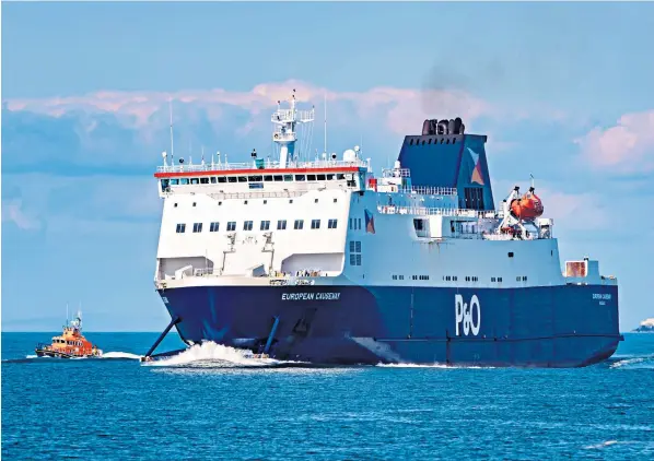  ?? ?? The P&O European Causeway ship progressed to its destinatio­n of Larne “under its own propulsion”, according to P&O, after an earlier mechanical issue left it drifting at sea