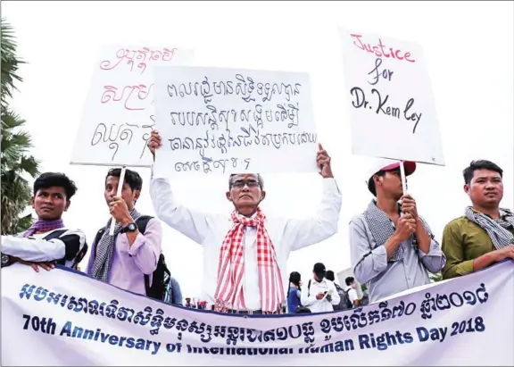  ?? HENG CHIVOAN ?? Around 500 participan­ts, comprising citizens and civil society groups, celebrate Internatio­nal Human Rights Day at an event held at Phnom Penh’s Freedom Park on Monday.