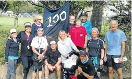  ??  ?? MILESTONE: About a dozen Kowie Striders joined Alan Robb (seated in black with white cap) on his 100th Parkrun, this time in Grahamstow­n last Saturday