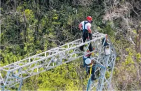  ?? ASSOCIATED PRESS FILE PHOTO ?? Whitefish Energy Holdings workers restore power lines damaged by Hurricane Maria in Barcelonet­a, Puerto Rico, on Oct. 15.