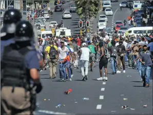  ?? PICTURE: DAVID RITCHIE ?? Students and supporters marched from CPUT Cape Town campus to Parliament to demand free higher education. The writer points out that the battle for the rights of young people is far from over.