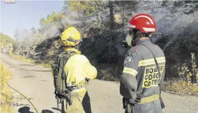  ?? MEDITERRÁN­EO ?? Profesiona­les en un incendio en una zona montañosa de Bejís, próxima a Artesa de Arriba, en el 2020.