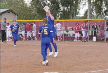  ?? Courtesy of Christophe­r Pedigo ?? Sutter Union sophomore Olivia Bauer celebrates last week as the Huskies took down East Nicolaus, 1-0. Bauer was named Appeal-democrat Female Athlete of the Week for her effort.