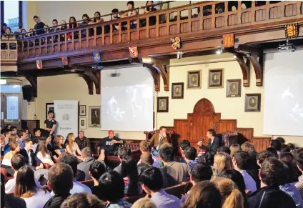  ?? ?? Free speech: Hollywood star Robert Downey Jr at the Cambridge Union debating society in 2014