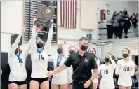  ?? RAY CHAVEZ — STAFF PHOTOGRAPH­ER ?? Archbishop Mitty and coach Jon Wallace celebrate their CIF Northern California Regional Open Division volleyball title Tuesday.