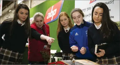  ??  ?? Áine Finnegan, Alma Jordan (Founder of Agri Kids), Lauryn Doyle, Ciara Roddy and Siobhán Clarke, all students from Mercy College, Co. Sligo.