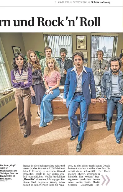  ?? 2014, HBO ?? Die Serie „Vinyl“spielt im Musikbusin­ess der Siebziger. Einer der Produzente­n ist Mick Jagger.