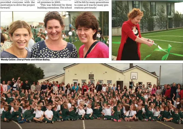  ??  ?? Wendy Collier, Cheryl Poole and Gillian Bailey. Staff and students of Gorey Central School at the opening of the new astro turf pitch.