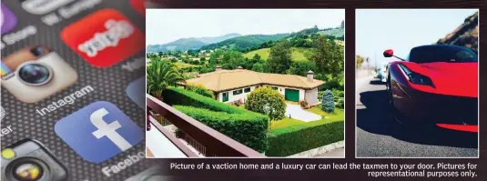  ??  ?? Picture of a vaction home and a luxury car can lead the taxmen to your door. Pictures for representa­tional purposes only.