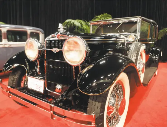  ??  ?? Above: A 1928 Stutz Model M Vertical was on display at last year auto show in the display of vintage collectibl­e cars by the Academy of Art University. Below: A 1956 Nash Ambassador with a lime green paint job was also on display at last year’s...