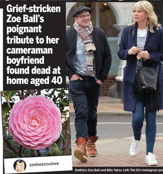  ??  ?? Smitten: Zoe Ball and Billy Yates. Left: The DJ’s Instagram post