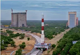  ?? — PTI ?? The PSLV-C39 rocket, which will carry India’s eighth navigation satellite IRNSS-1H, at Sriharikot­a on Wednesday.