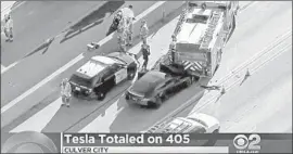  ?? Associated Press ?? THE DRIVER of a Model S said Autopilot was on when the car smashed into a firetruck Monday. Tesla Inc. has not yet confirmed or disputed this.