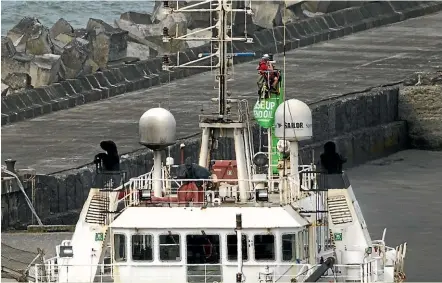  ?? ANDY JACKSON/STUFF ?? Protesters were arrested in 2018 after illegally boarding the Mermaid Searcher in Port Taranaki.