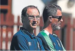  ??  ?? Martin O’Neill, left, and Roy Keane during a training camp at Fota Island Resort, Cork, as they prepare for the Euros.