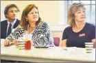  ??  ?? Those in attendance included, from left, 101st House candidate, Democrat John-Michael Parker; Republican 34th House candidate Irene Haines and Republican candidate for the 33rd House, Linda Szynkowicz.