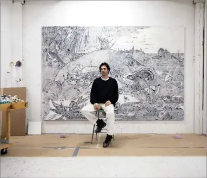  ?? PROVIDED TO CHINA DAILY ?? Zachary Armstrong in front of his work Fish Raw in his studio in the United States.