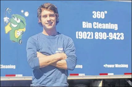  ?? CODY mCEACHERN/tRuRO DAILY NEWs ?? Fresh out of college, owner Mitchell Johnston put his business training to use by starting 360º Bin Cleaning, a mobile garbage bin cleaning service in Truro.