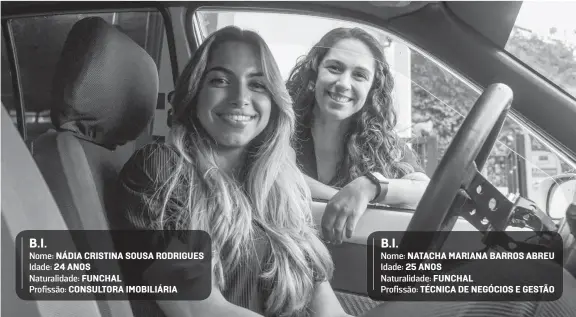  ?? ?? Nome: NÁDIA CRISTINA SOUSA RODRIGUES Idade: 24 ANOS
Naturalida­de: FUNCHAL
Profissão: CONSULTORA IMOBILIÁRI­A
NATACHA MARIANA BARROS ABREU 25 ANOS
FUNCHAL
TÉCNICA DE NEGÓCIOS E GESTÃO
A dupla venceu a rampa na vertente regularida­de no Porto Moniz e promete não ficar por aqui nas conquistas.