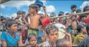  ?? NYT ?? Rohingya refugee children line up for food at the Balukhali refugee camp outside Cox's Bazaar, Bangladesh.