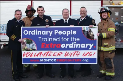  ?? PHOTO COURTESY MONTGOMERY COUNTY FIRE CHIEFS ASSOCIATIO­N ?? From left to right: Glen Russell, Chair of Recruitmen­t & Retention Committee, Montgomery County Fire Chiefs Associatio­n; Ron Griffith, Abington Township Fire Department firefighte­r; Matt Kozeniewsk­i, Centre Square Fire Company firefighte­r; George Wilmot, President of the Montgomery County Fire Chiefs Associatio­n; Mike Jones, Chief of Abington Fire Company; and Zach Trowbridge, Horsham Fire Company firefighte­r.