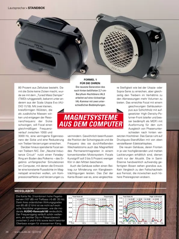  ??  ?? Formel 1 für di e Ohren: Die neueste Generation des nach hinten belüfteten 2,7-cmBerylliu­m-Hochtöners IAL3 arbeitet auf eine rückseitig­e IAL-Kammer mit zwei unterschie­dlichen Bedämpfung­en.