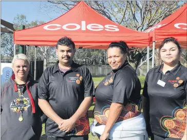  ?? Picture: DYLAN DE JONG ?? EMPLOYMENT DRIVE: Coles Horsham employees, from left, Deanne King, Austin King, Kelly Saylor and Tiffany Retall are among 12 new First Nations staff members the supermarke­t employed earlier this year.