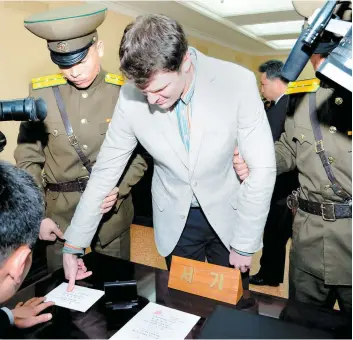  ?? PHOTO D’ARCHIVES, AFP ?? Otto Warmbier, en 2016, lors de son procès en Corée du Nord.