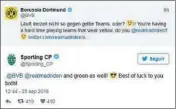  ??  ?? Dortmund y Sporting, de guasa en sus cuentas de Twitter