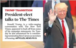  ?? SPENCER PLATT/GETTY IMAGES ?? President-elect Donald Trump leaves the lobby of The New York Times building.