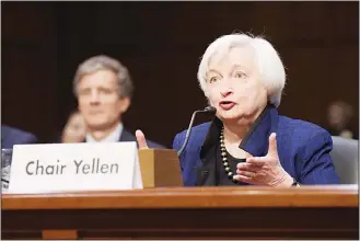  ??  ?? In this file photo, Federal Reserve Chair Janet Yellen testifies on Capitol Hill in Washington, before the Joint
Economic Committee. (AP)