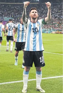  ?? REUTERS ?? Argentina’s Lionel Messi celebrates scoring against Mexico.