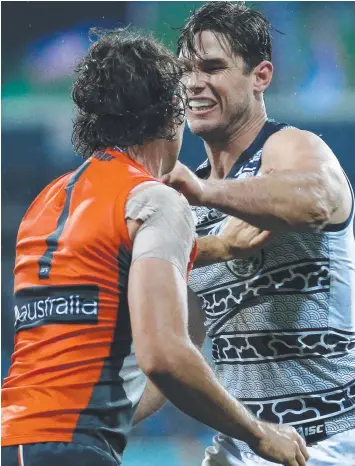  ?? Picture: GETTY IMAGES ?? THAT’S A FREE: Geelong forward Tom Hawkins has previously been caught in the middle of AFL crackdowns on minor incidents such as jumper punches and light umpire contact.